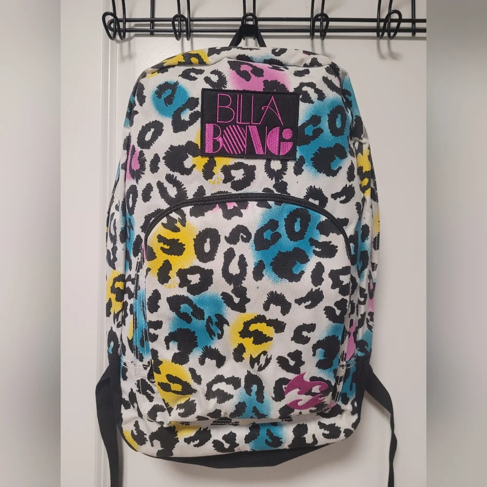 Billabong Leopard Print Backpack, Pink, Blue, Yellow, Canvas, Colorful - Picture 5 of 13